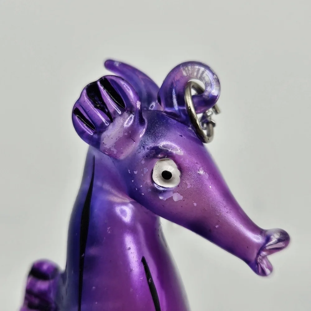 VINTAGE Bright Purple Art Glass Seahorse Christmas Ornament Ocean